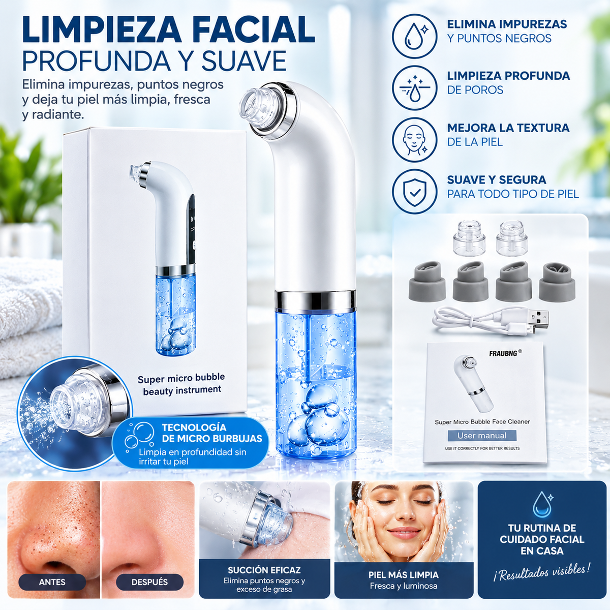 PoreTox™ — dispositivo portátil para el cuidado facial